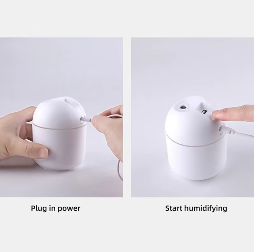 250ML USB Mini Air Humidifier & Essential Oil Diffuser – Ultrasonic, Silent Mist Maker with LED Color Light, for Home or Car.
