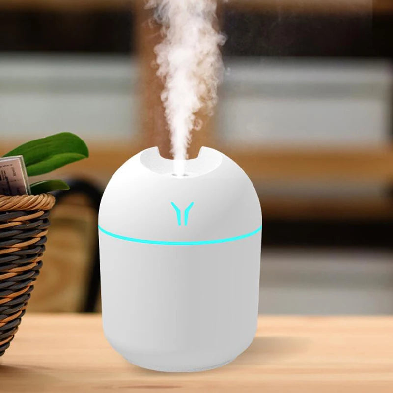 250ML USB Mini Air Humidifier & Essential Oil Diffuser – Ultrasonic, Silent Mist Maker with LED Color Light, for Home or Car.